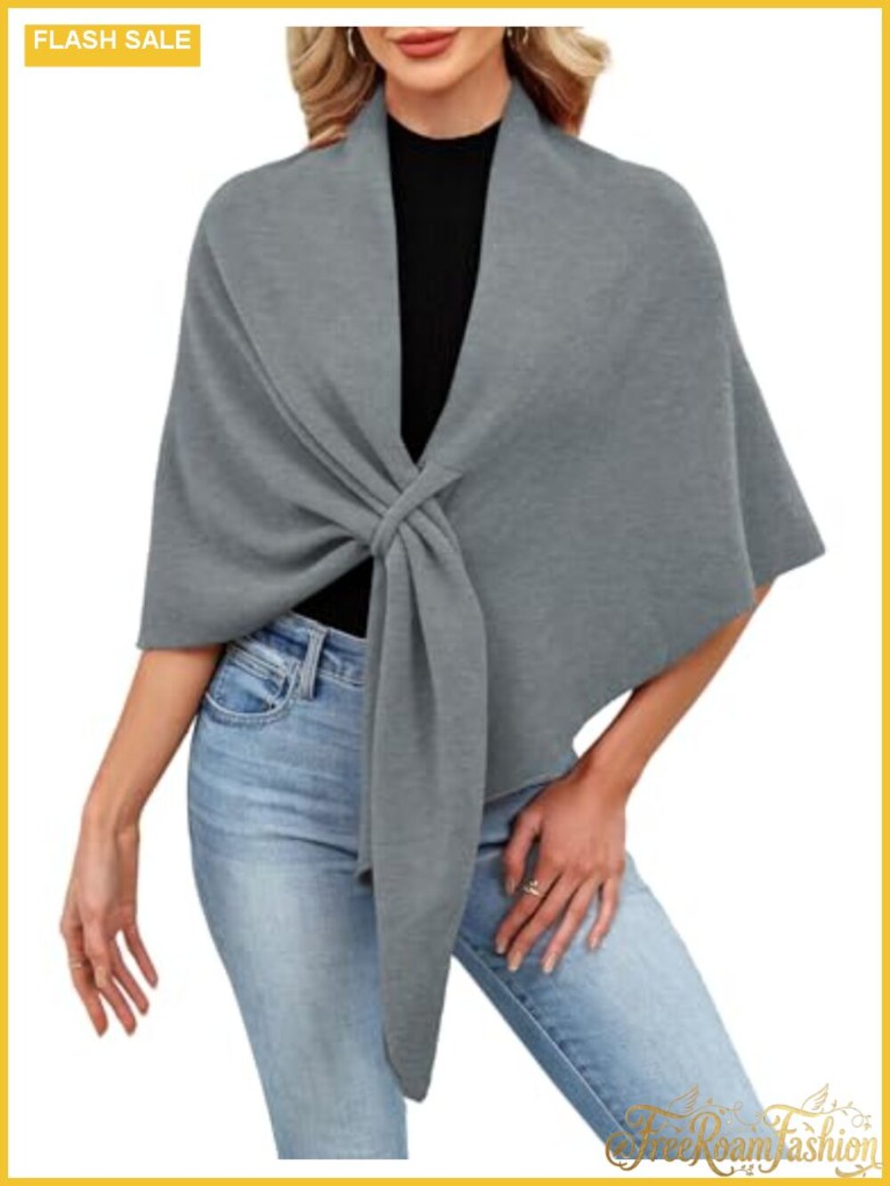 Womens Knitted Open Front Poncho Shawl Wrap Sweater One Size